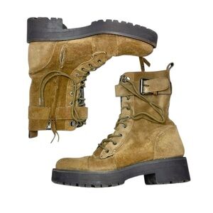 SAM EDELMAN Women's Junip Suede Combat Boot Platform Safari Tan Zip Size 6.5